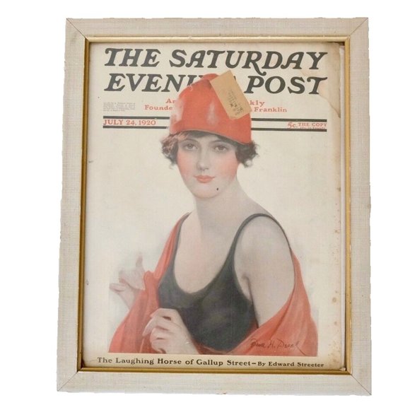 ANTIQUE 1920 SATURDAY EVENING POST~Bathing Beauty~FRAMED ORIGINAL COVER - Picture 1 of 4